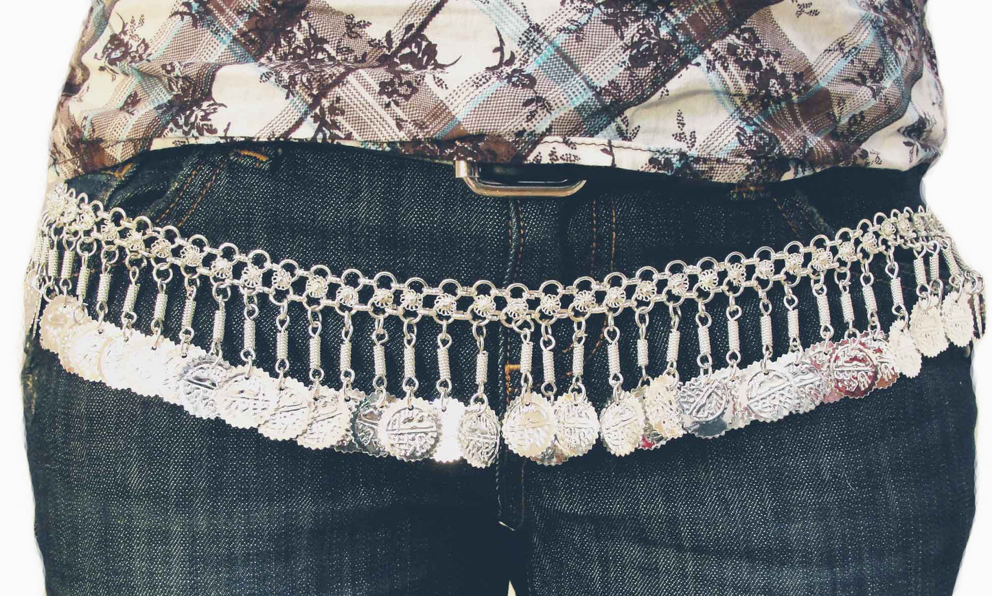 Silver metal coin belt